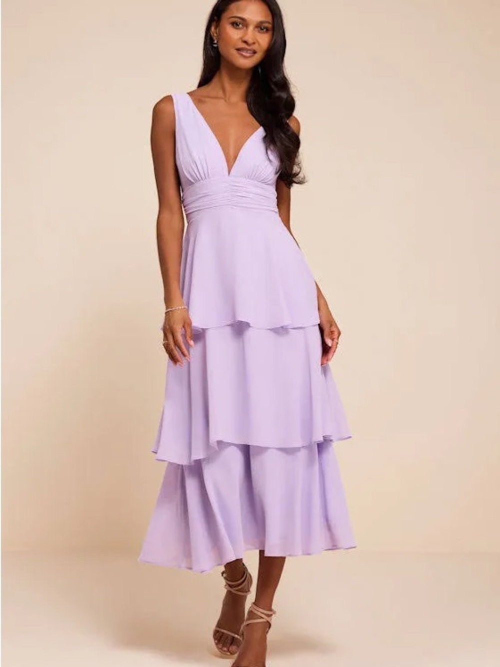 Celebration Time Lavender Sleeveless Tiered Midi Dress - Size Medium